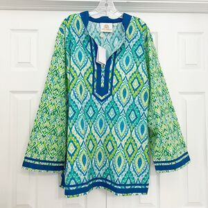 NicoBlu Womens Green Jungle Ikat Nicobar Tunic Size 3X NWT